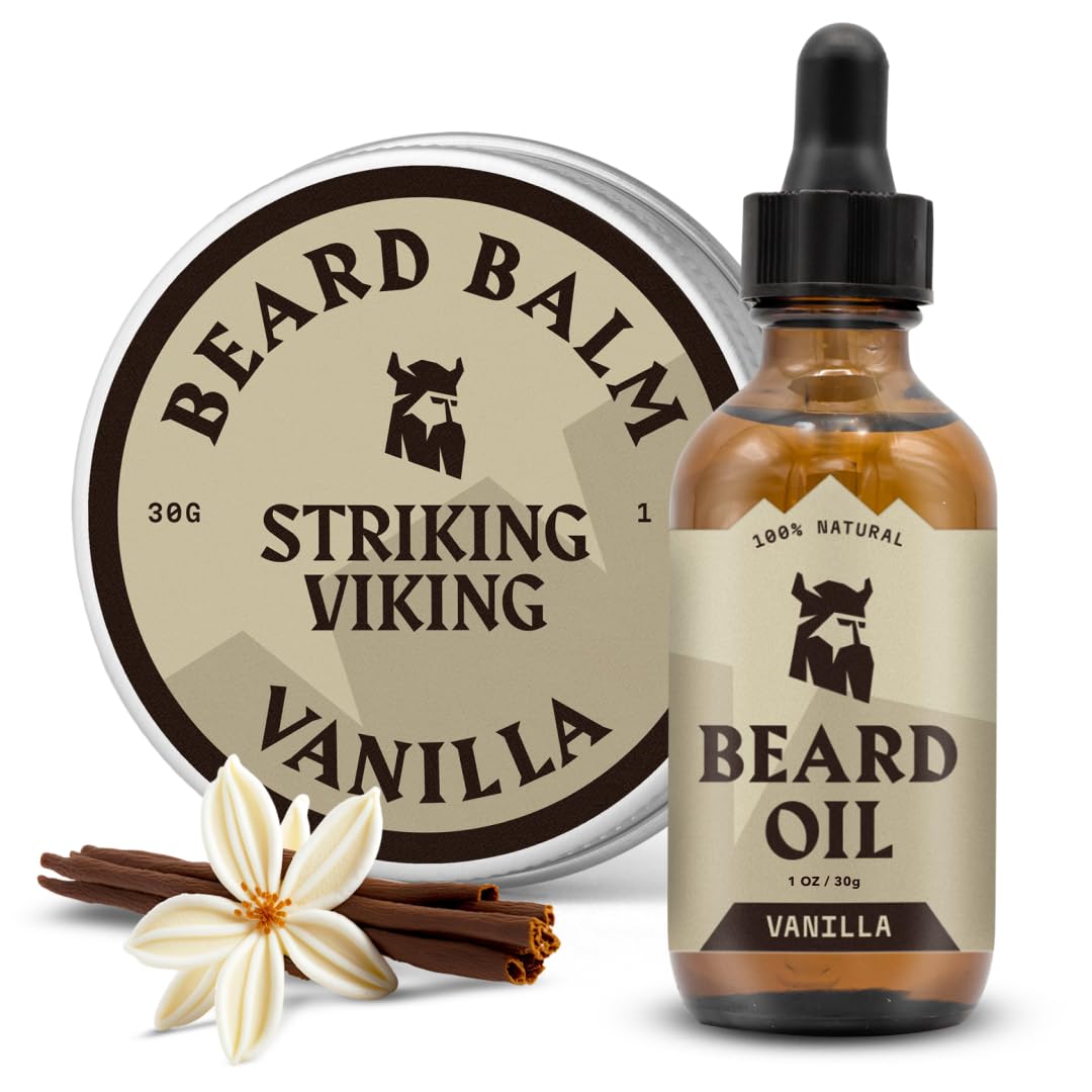 Striking Viking Beard Oil and Balm - Leave in Beard Conditioner - Tames, Styles, Softens, and Moisturizes Beards and Mustache - Made with All Natural Beauty & Personal Care Striking Viking