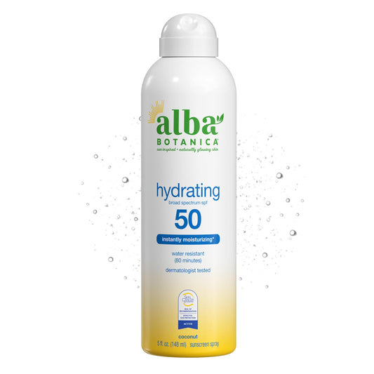 Alba Botanica Sunscreen Spray for Face and Body, Broad Spectrum SPF 50 Sunscreen, Hawaiian Coconut, Water Resistant and Biodegradable, 5 fl. oz. Beauty & Personal Care Alba Botanica