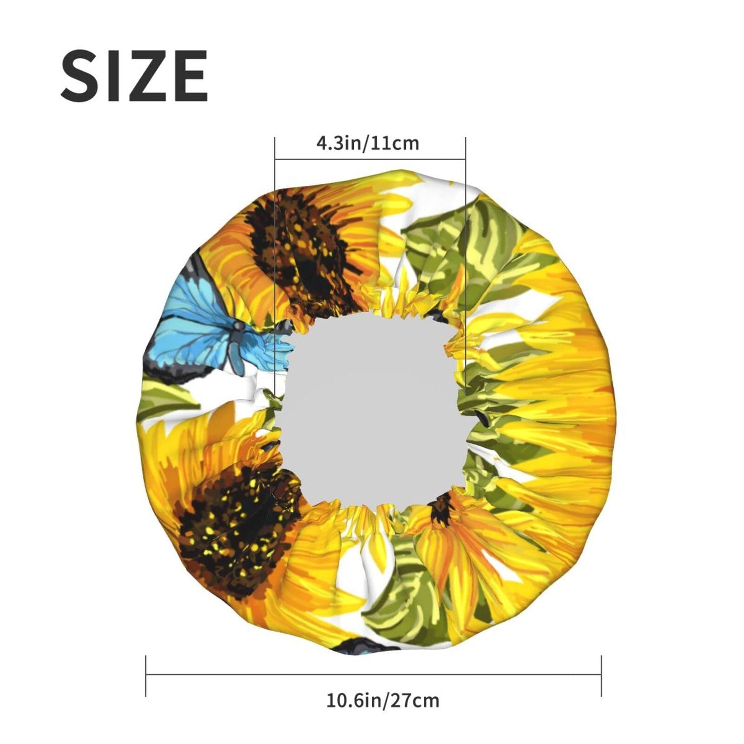 Sunflowers Blue Butterflies Shower Cap for Women,Double Waterproof Layers Bathing Shower Hat Large Designed for all Hair Beauty and Personal Care JIAOGSNC