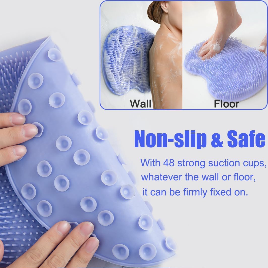 2 PCS Shower Foot & Back Scrubber Brush, Hands Free Wall Mounted Back Massager Mat with Non-Slip Suction Cups Deep Cleaning Foot Brush Exfoliating Beauty and Personal Care LMMYUN