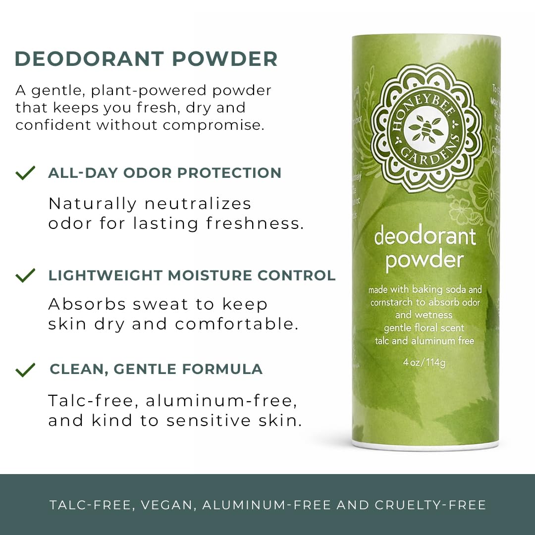Honeybee Gardens Deodorant Powder for Women - Talc-Free & Aluminum-Free Body Powder with Baking Soda, Cornstarch & Arrowroot, Multi-Use Powder Beauty and Personal Care Honeybee Gardens