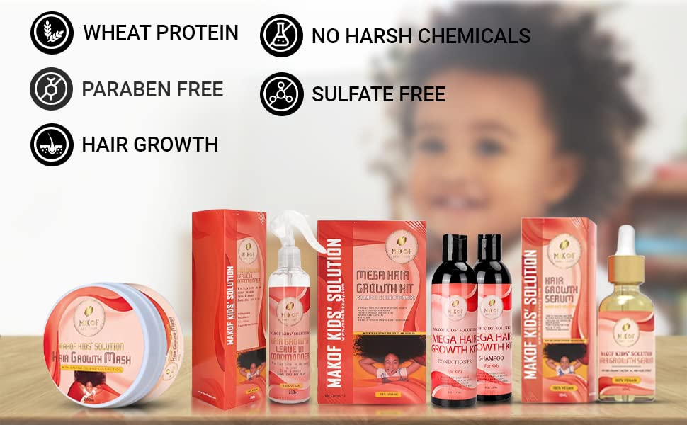 MAKOF Kid’s Hair Growth Set. Shampoo & Conditioner with black castor oil, Wheat Protein, Argan, Jojoba, Aloe Vera, , Mask Treatment and Leave-in Beauty & Personal Care MAKOF BEAUTY