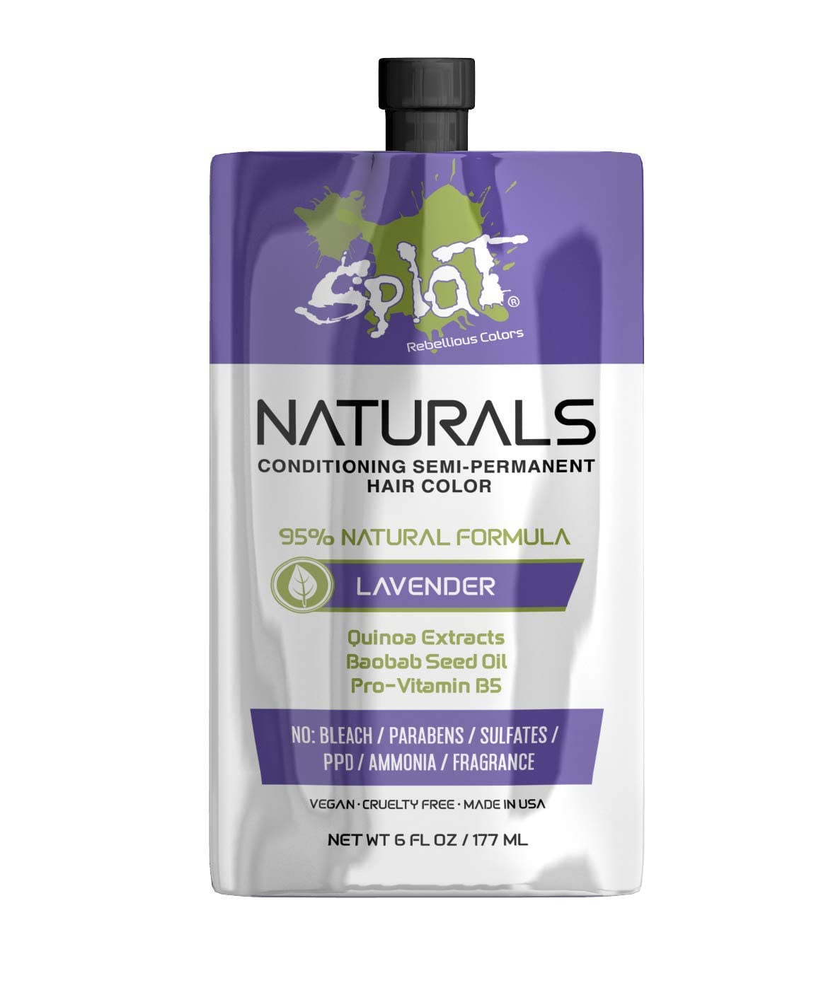 Splat Naturals Semi-Permanent Hair Color, Lavender, 6 fl. oz., 95% Natural Hair Dye Formula Lasts Up to 30 Washes, Vegan & Cruelty-Free Semi Permanent Beauty & Personal Care Splat