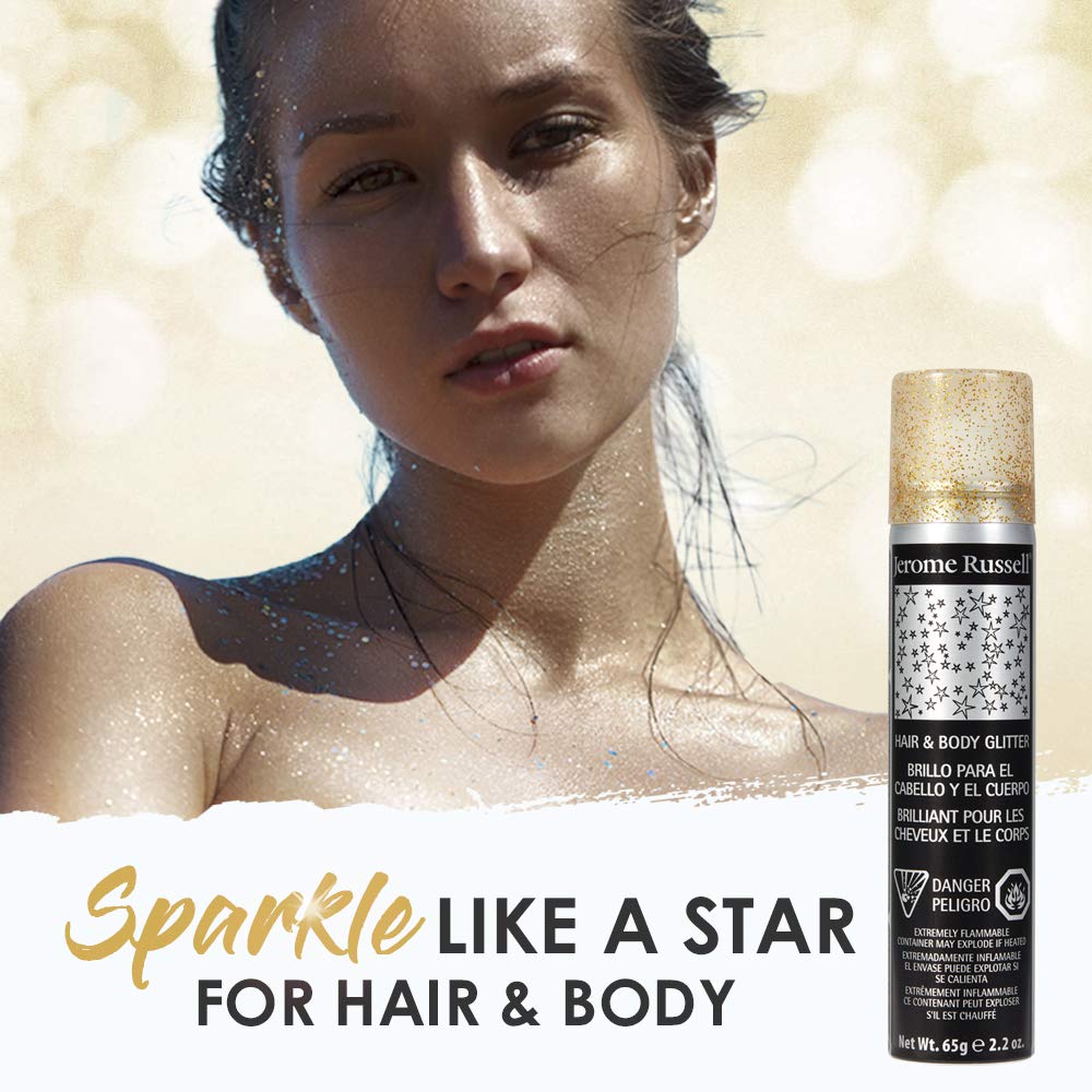 Jerome Russell Temporary Hair and Body Glitter Color Spray, Travel Spray, Lightweight, Adds Sparkly Shimmery Glow, Perfect to use On Hair, Skin, or Beauty & Personal Care Jerome Russell