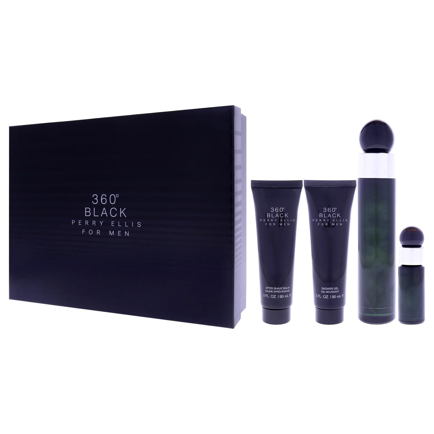 360 Black by Perry Ellis for Men - 4 Pc Gift Set 3.4oz EDT Spray, 0.25oz EDT Spray (Mini), 3oz Aftershave Balm, 3oz Shower Gel Beauty & Personal Care Perry Ellis