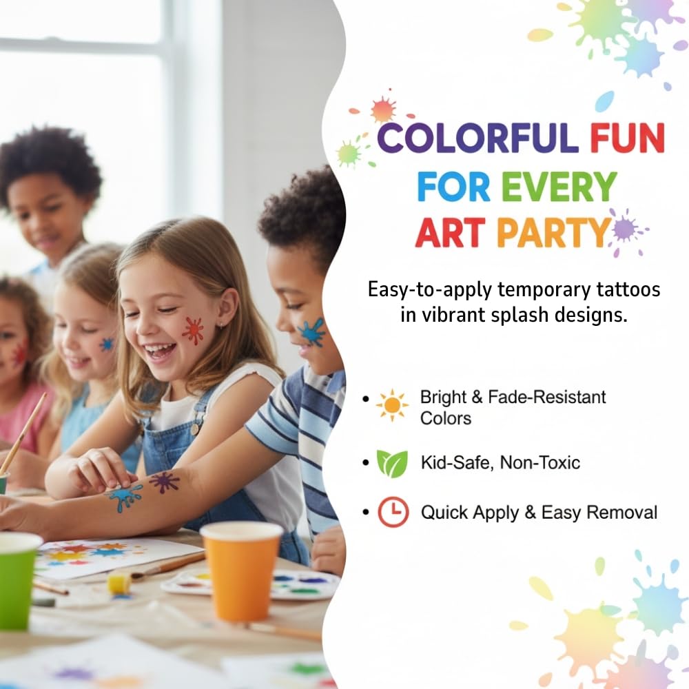 Fun Express ARTIST PAINT SPLASH TATTOOS - Apparel Accessories - VBS Vacation Bible School Supplies/Decor - 72 Pieces