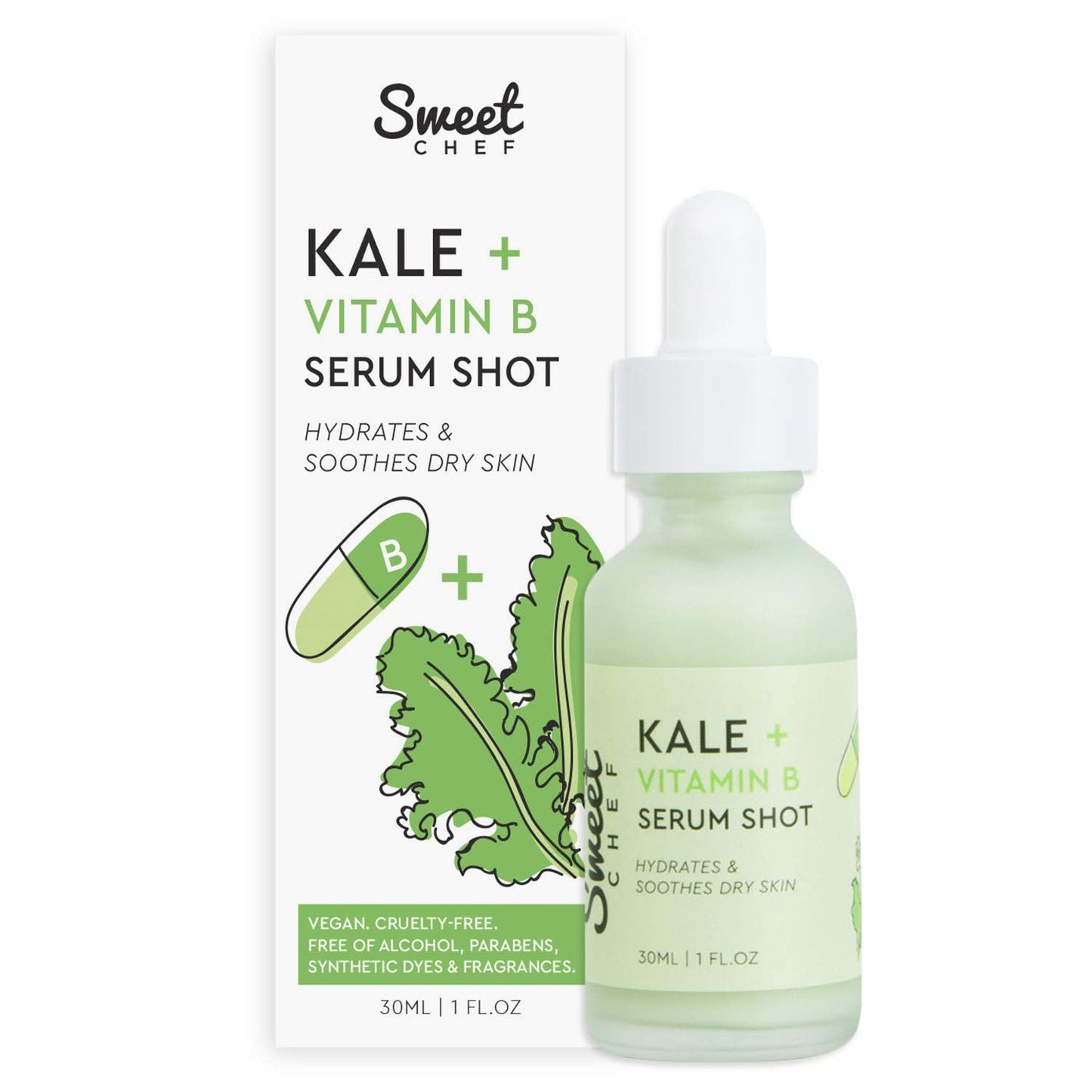 Sweet Chef Kale + Vitamin B Serum Shot - Hydrating Antioxidant-Rich Facial Serum with Vitamin B + Aloe Vera for Moisturizing + Soothes Dry Skin for a Beauty & Personal Care Sweet Chef