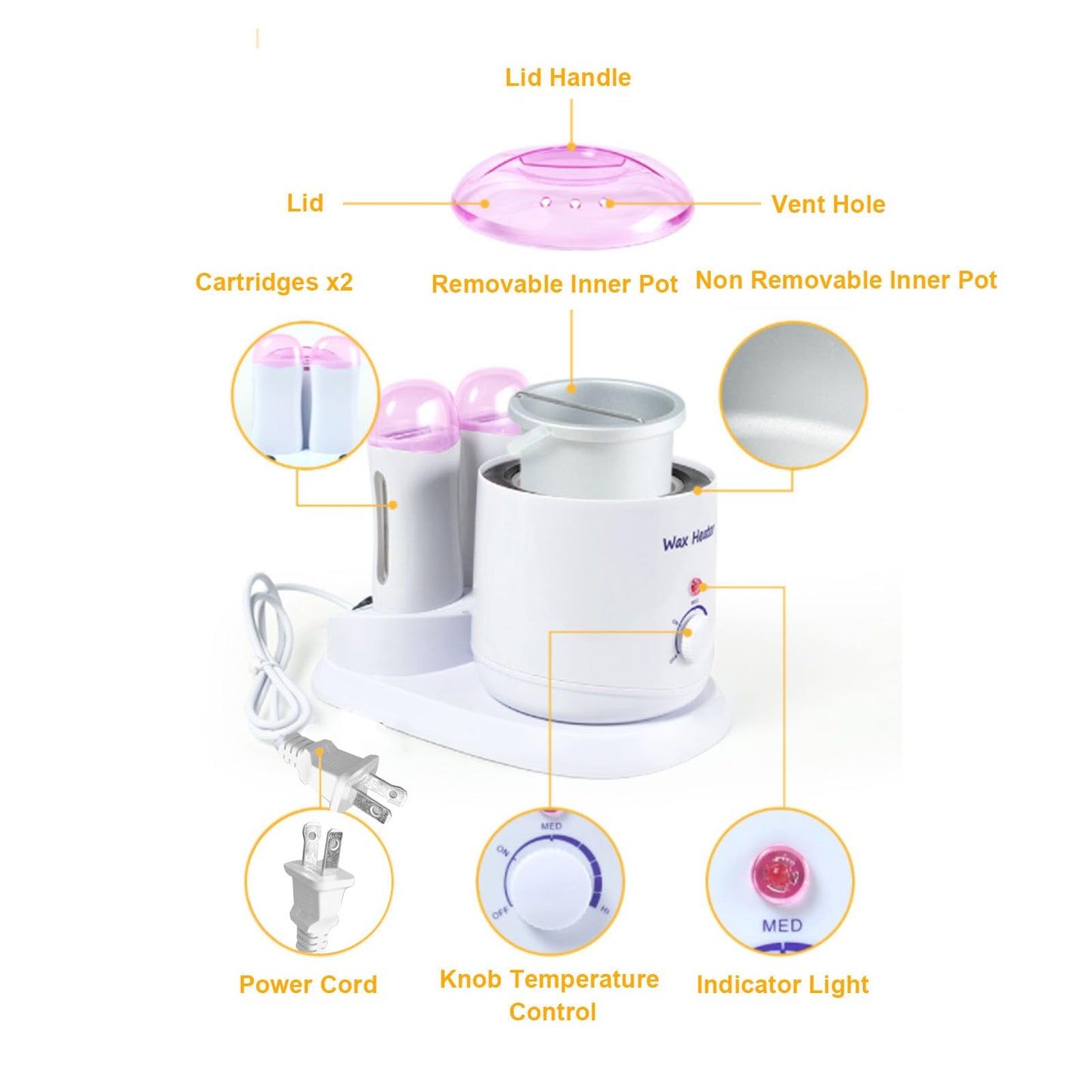 LUCKDANO 180W Roll Wax Machine, Transparent Lid with Knob Temperature Control, Dual Roller Design for Home and Professional Use (US Plug 110V) Beauty and Personal Care LUCKDANO