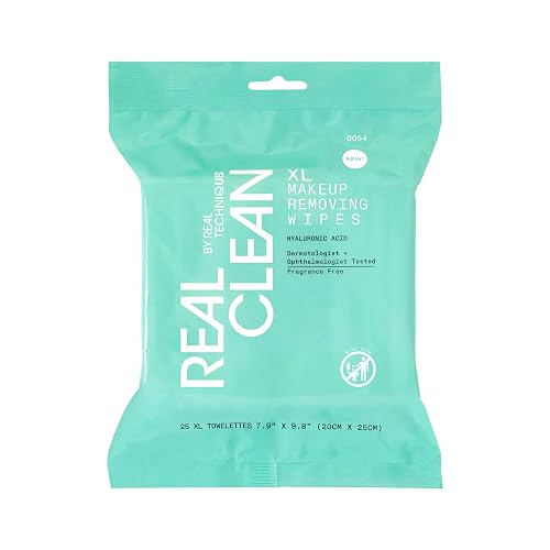 Real Techniques Real Clean XL Hydrating Facial Wipes, Infused With Hyaluronic Acid, Dual-Usage Cleansing Wipes Repair Skin & Gently Remove Makeup Beauty & Personal Care Real Techniques