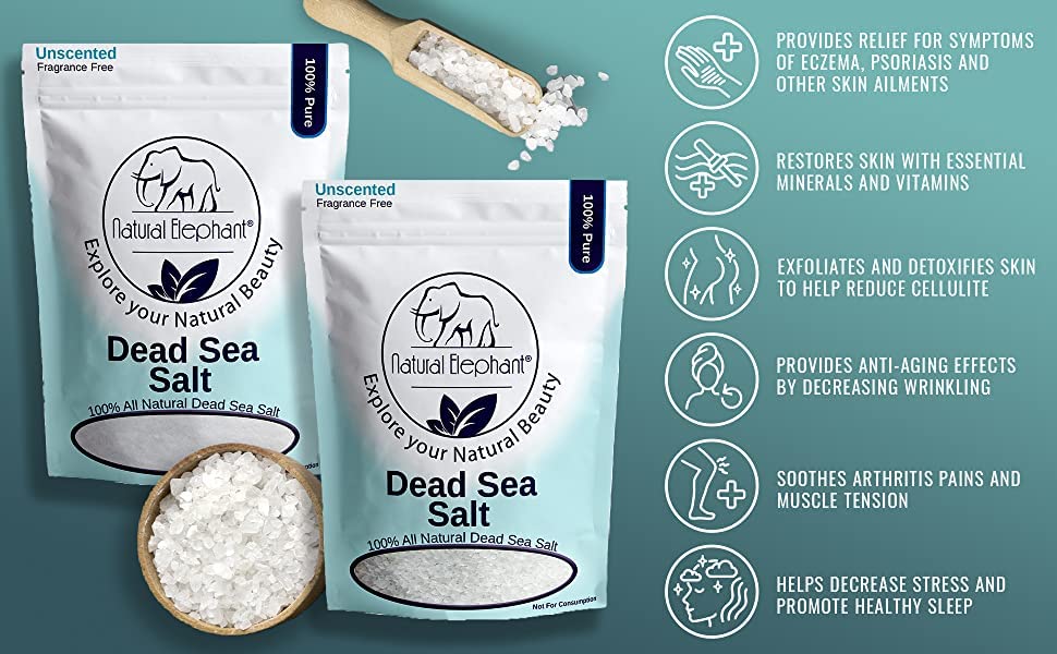 Natural Elephant Dead Sea Bath Salt - 0.25 lbs (4 oz) Trial Size - 100% Natural and Pure - Fine Grain - Perfect for Bathing and Soothing Soaks Beauty and Personal Care Natural Elephant
