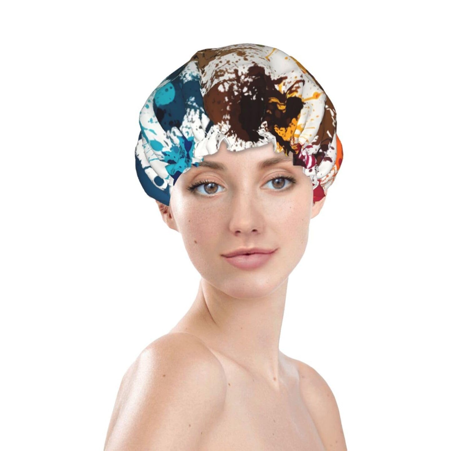Abstract Paint Splashes Shower Cap For Women Reusable Double Layers Bathing Bath Cap Hair Caps Waterproof Elastic Band Ladies Spa Salon Shower Hat Beauty and Personal Care GDSHJKLW