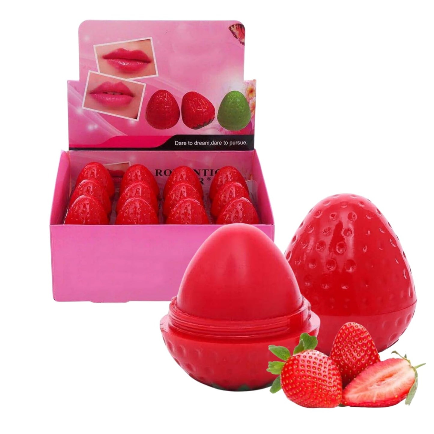 24 Pieces Lip Balm Strawberry Lovely Shaped Women Girl Lip Balm Lasting Moisturizing Lip Beauty and Personal Care Dioche