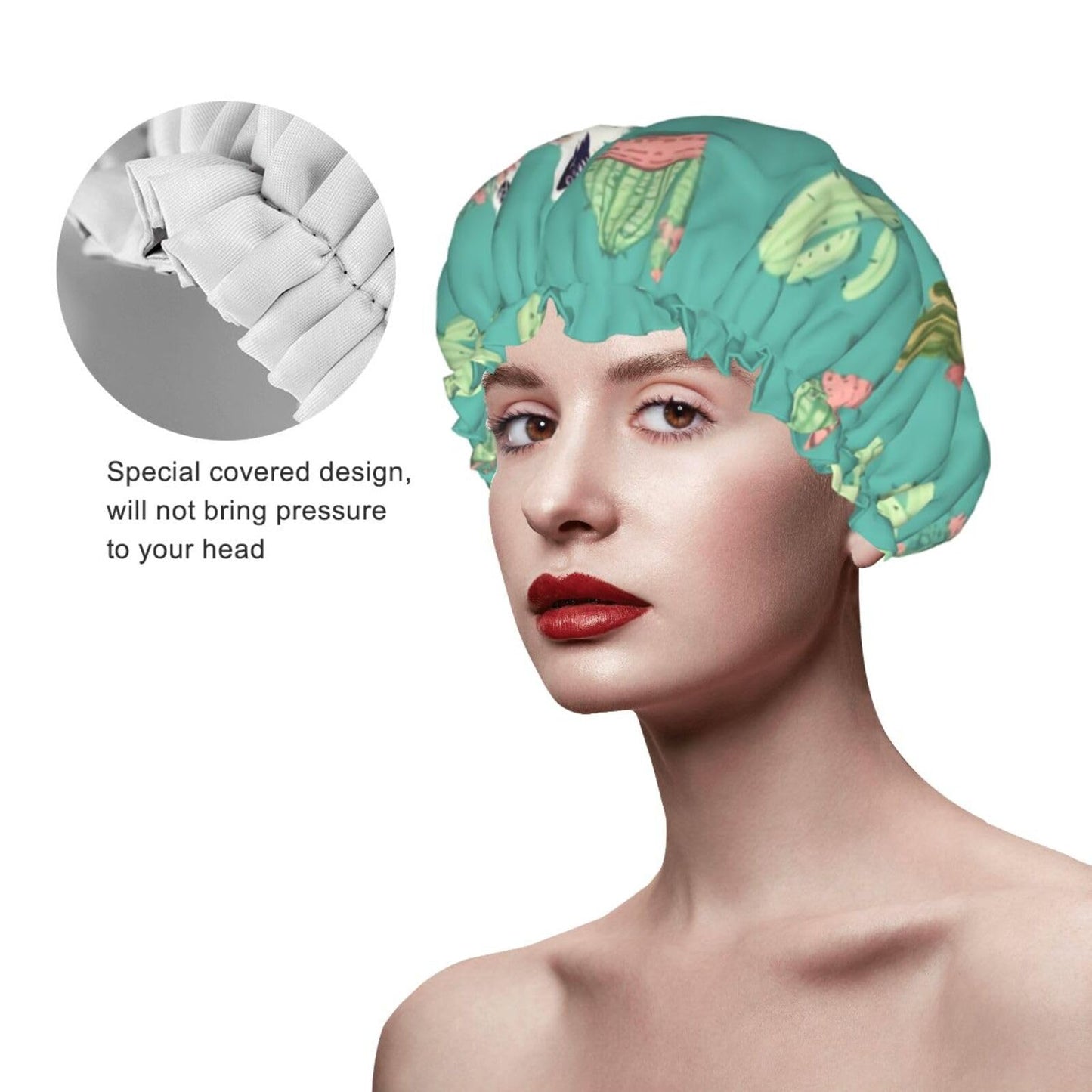 Alpaca Cactus Shower Cap For Women Reusable Double Layers Bathing Bath Cap Hair Caps Waterproof Elastic Band Ladies Spa Salon Shower Hat Hair Caps Beauty and Personal Care GDSHJKLW