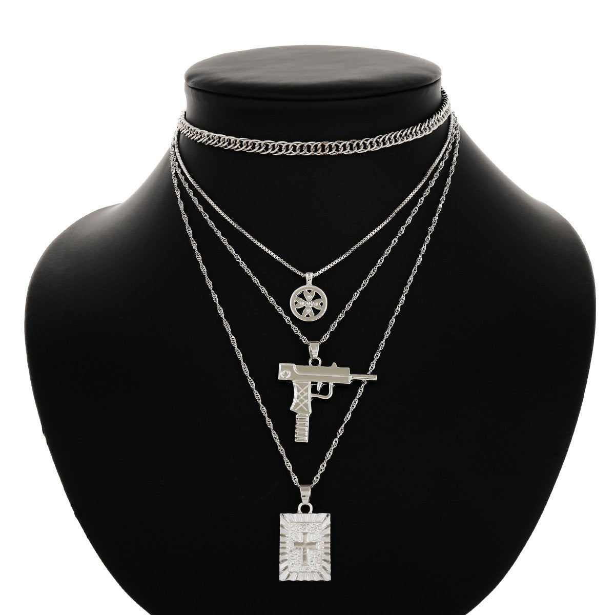 FXmimior Multilayer Necklace Silver Medal Pistol Charm Pendant Alloy Chic Necklace Gift for Her Beauty & Personal Care fxmimior