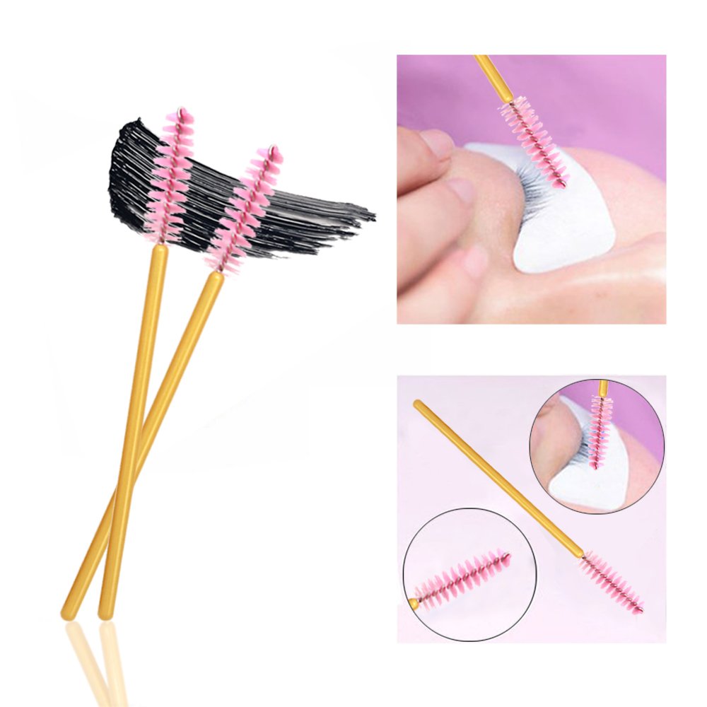 300 Pack Mascara Wand Eyelash Brush Disposable Eye Lash Applicator Makeup Tool Kit, Gold/Pink Beauty & Personal Care myaokue-up