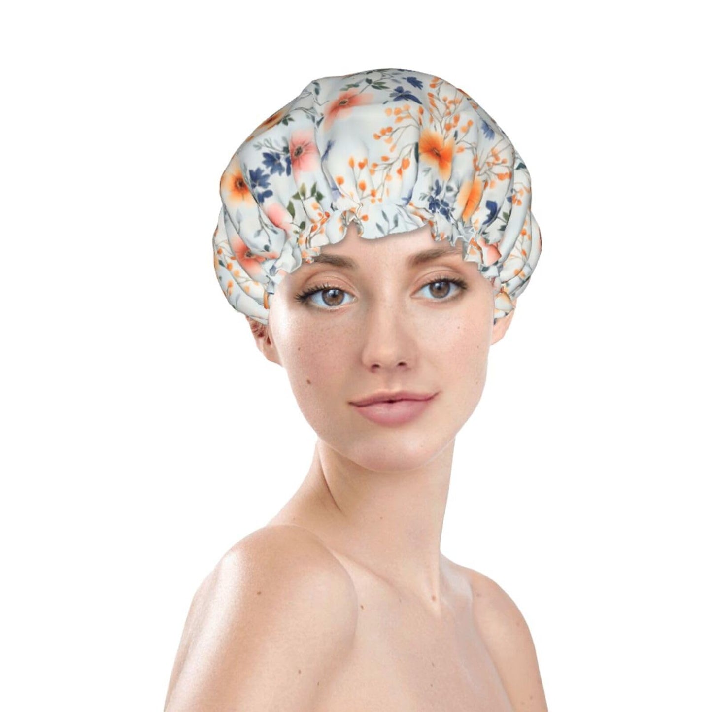 Bedbliss Flowers Print Shower Cap, Waterproof Reusable Bath Caps For Women Hair, Double Layers Elastic Shower Hat Hair Protection Beauty and Personal Care Bedbliss