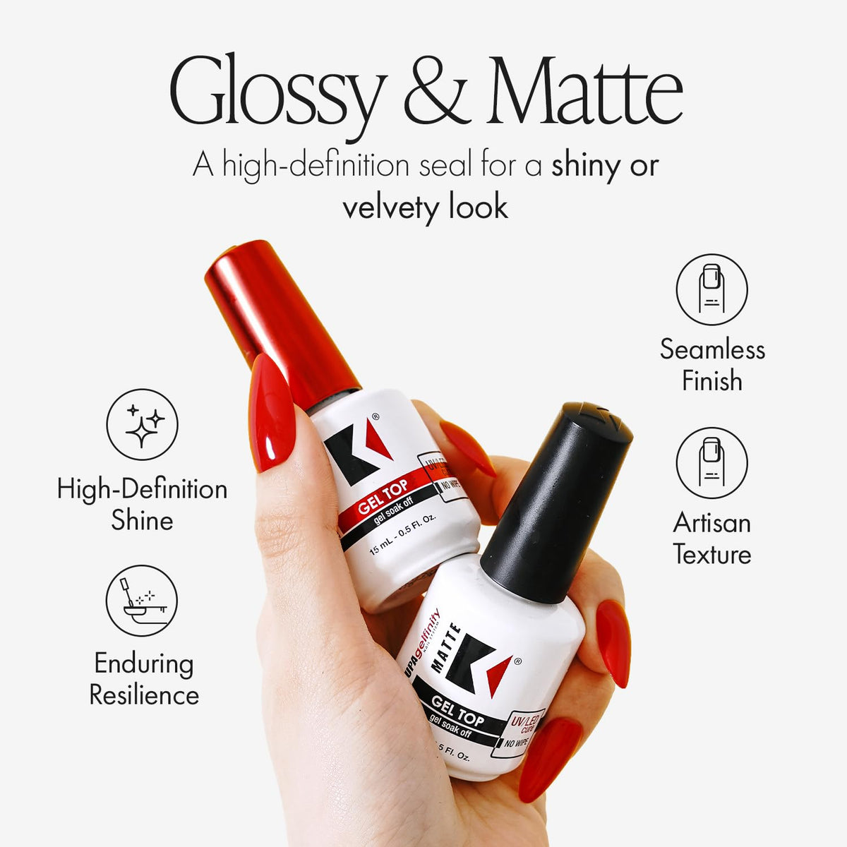 KUPA Gelfinity Base Coat & Glossy Top Coat Duo Set, No-Wipe, Long-Lasting Soak-Off Formula, Chip-Resistant, UV/LED Gel Polish, 0.5 Fl Oz (Pack of 2)