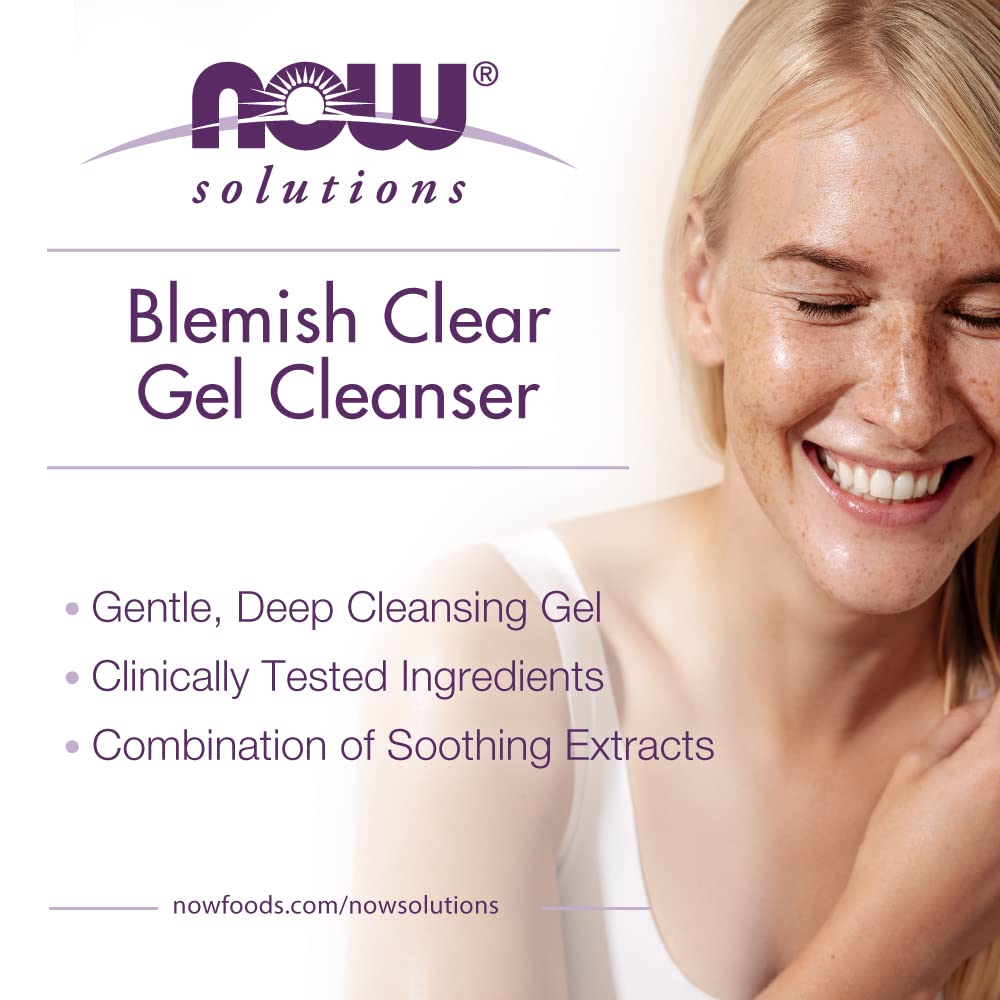 NOW Solutions, Blemish Clear Gel Cleanser, Gentle Deep Cleansing, Cleans Pores, Purify, 4-Ounce Beauty & Personal Care NOW Foods