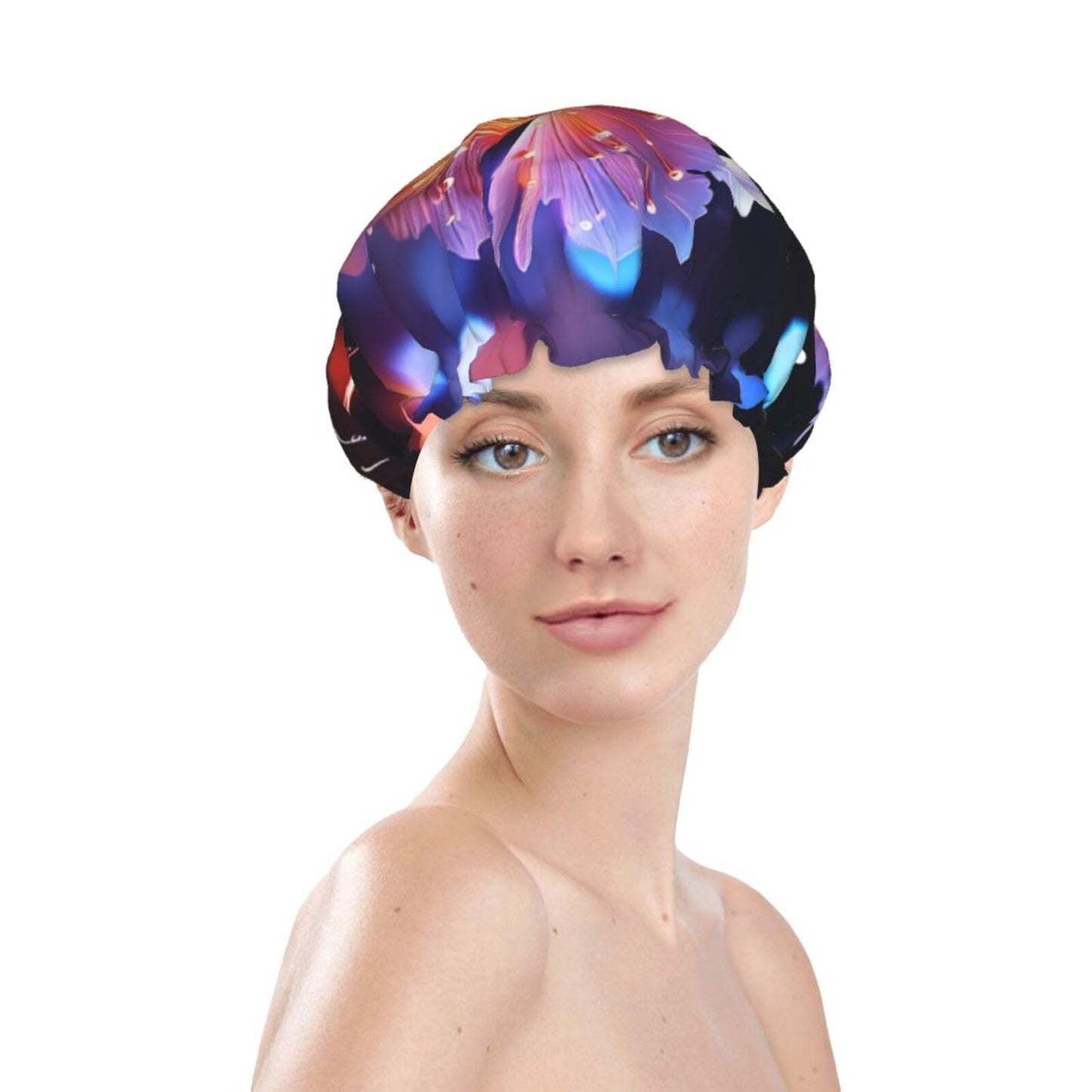 Cool Decorative Flowers Shower Cap For Women Reusable Double Layers Bathing Bath Cap Hair Caps Waterproof Elastic Band Ladies Spa Salon Shower Hat Beauty and Personal Care GDSHJKLW
