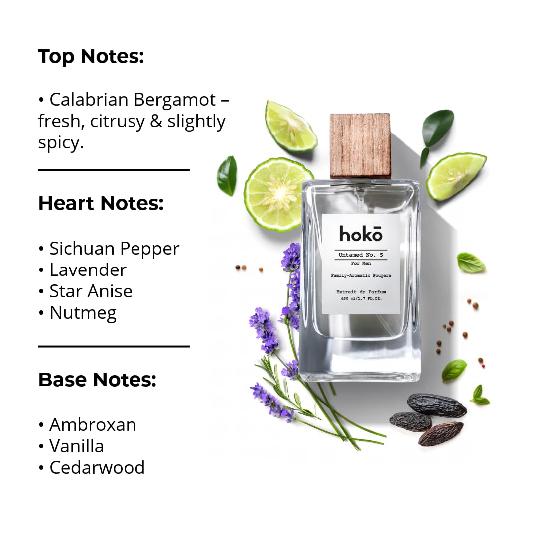 HOKO Untamed No. 5 - Spicy Bergamot, Pepper & Musk | Extrait de Parfum, 1.7 Oz | Long-Lasting Inspired Mens Cologne | Luxury Perfume Beauty & Personal Care HOKO