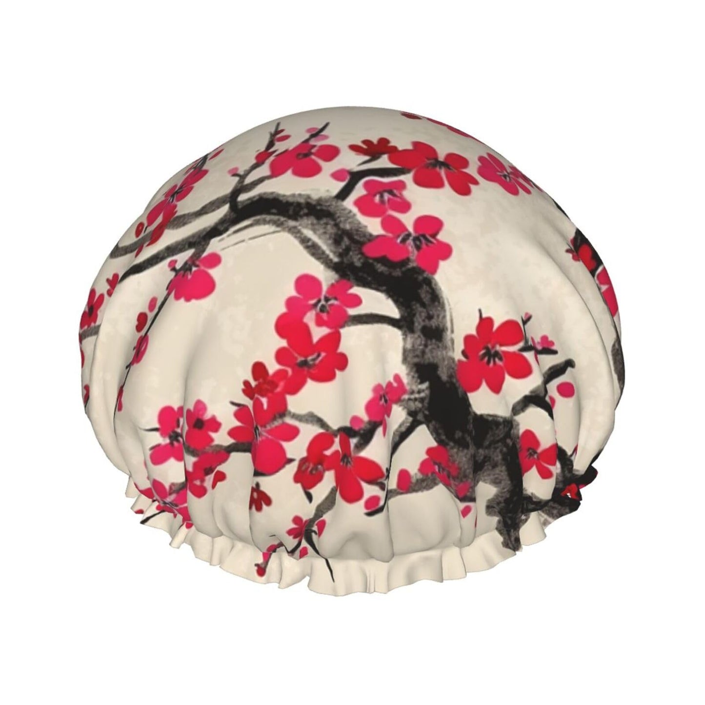 Japanese Floral Cherry Blossom Shower Cap for Women Men Large Reusable Shower Bonnet Double-Layer Waterproof Bath Caps Elastic Band Hair Hat for All Beauty and Personal Care BWLHJKE