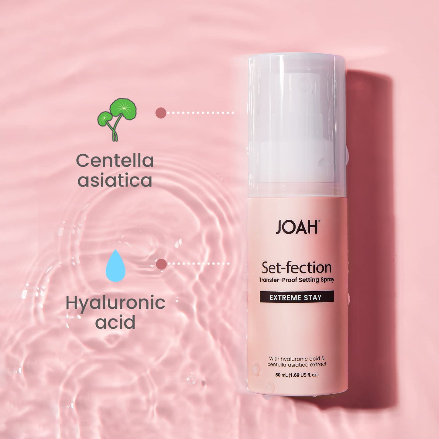 JOAH Set-Fection Transfer Proof Extreme Stay Setting Spray, Infused with hyaluronic acid and centella asiatica, Net Wt. 50 ml (1.69 fl.oz..) Beauty & Personal Care JOAH
