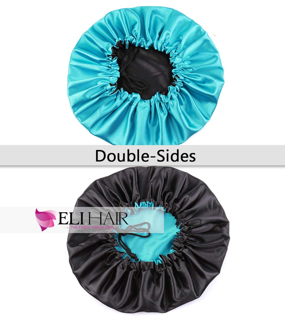 ELIHAIR Stain Bonnet Silky Sleep Cap Adjustable Satin Cap for Night Sleeping Hair Bonnet Reversible Double Layer Peacock Blue/Black Beauty & Personal Care ELIHAIR