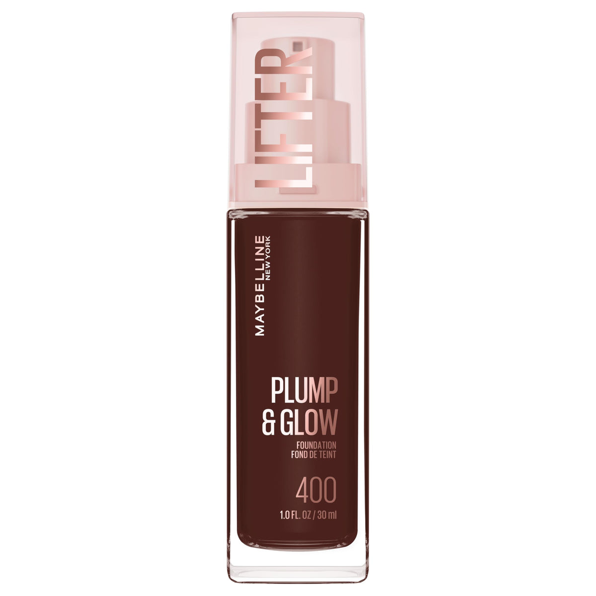 Maybelline Lifter Plump & Glow Foundation, Liquid Foundation with 2% Niacinamide + Hyaluronic Acid, Plumping and Brightening Face Makeup, 400, 1 Count