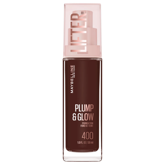 Maybelline Lifter Plump & Glow Foundation, Liquid Foundation with 2% Niacinamide + Hyaluronic Acid, Plumping and Brightening Face Makeup, 400, 1 Count