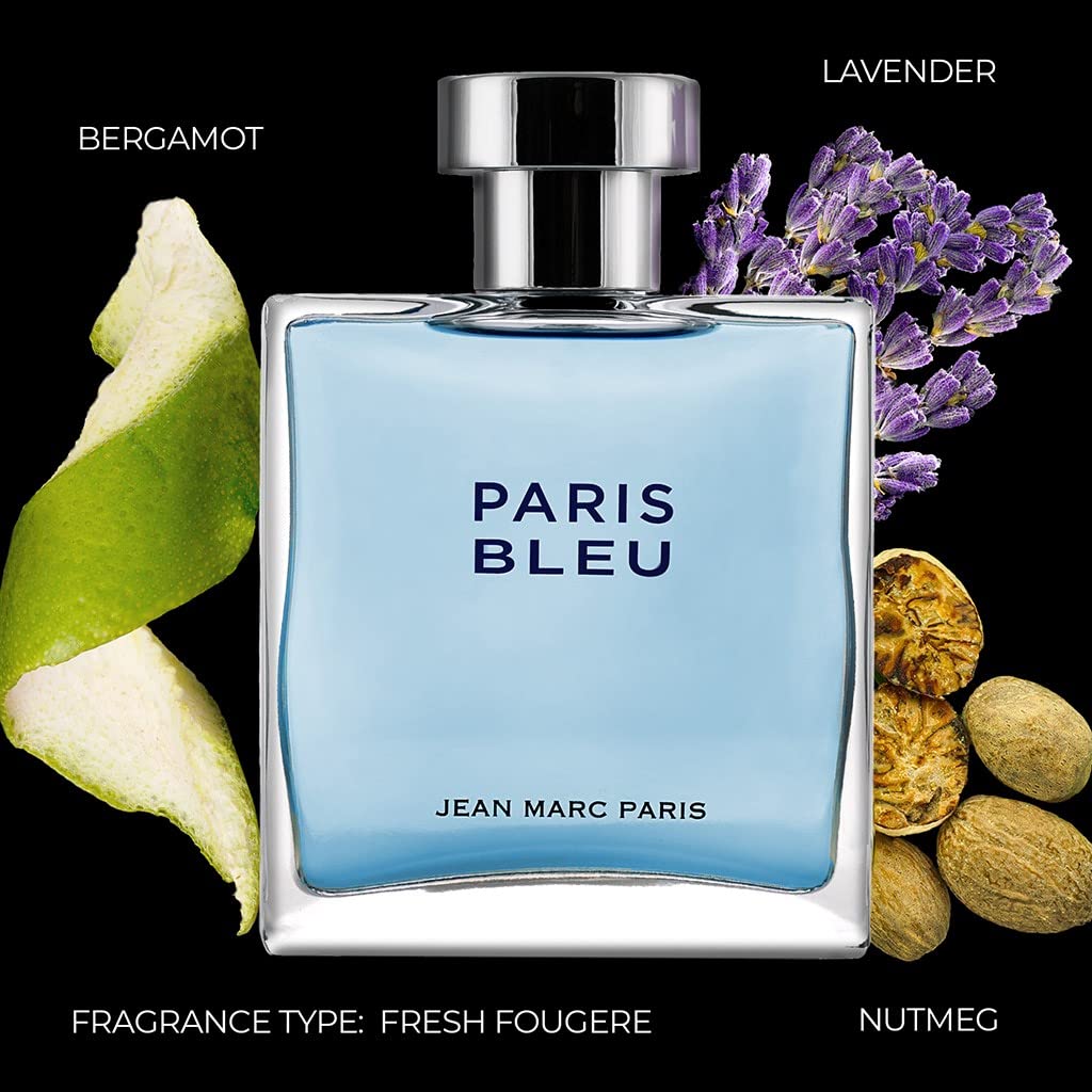 Jean Marc Paris Paris Bleu Homme Eau de Toilette Spray, 3.4 fl. oz., blue, Men's Cologne, Fresh Cologne, Notes of Bergamot, Lavender and Leather Beauty & Personal Care Jean Marc Paris