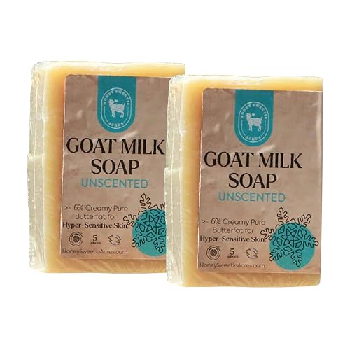 Honey Sweetie Acres 2-Pack Unscented Goat Milk Soap - Handmade 5 oz Bar, Made with Natural Ingredients, Moisturizing & Gentle, Made in the USA Beauty & Personal Care Honey Sweetie Acres