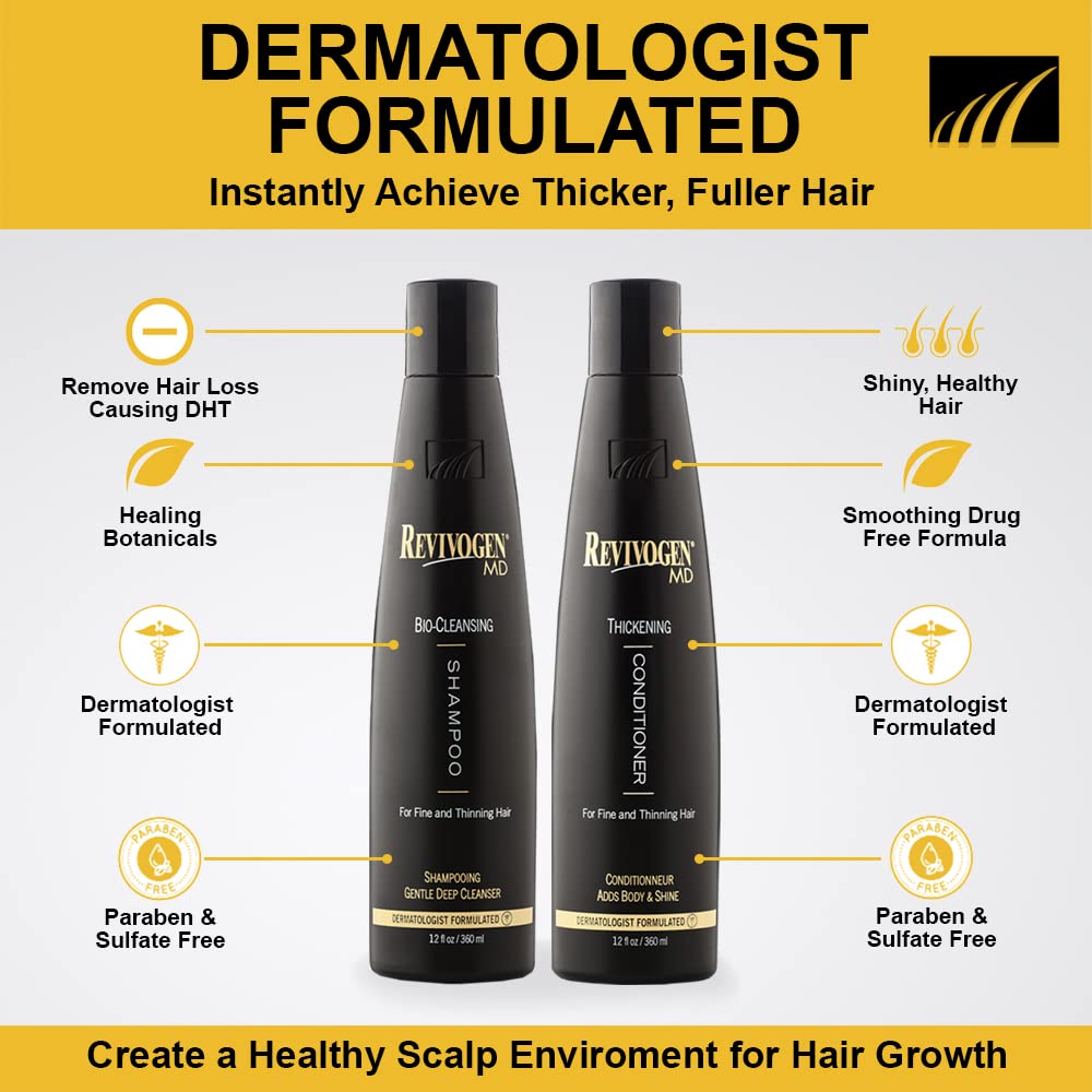 Revivogen MD Bio Cleansing Shampoo & Thickening Conditioner Duo Set for fine, thinning hair create volume, cleanse DHT, nourish scalp for healthier Beauty & Personal Care Revivogen