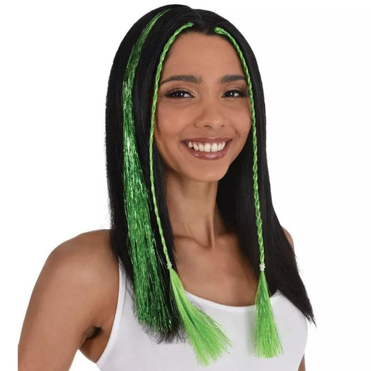 Amscan Vibrant Green Tinsel Hair Extensions (15") 3 Pieces - Perfect Hair Accessory For Any Occasions