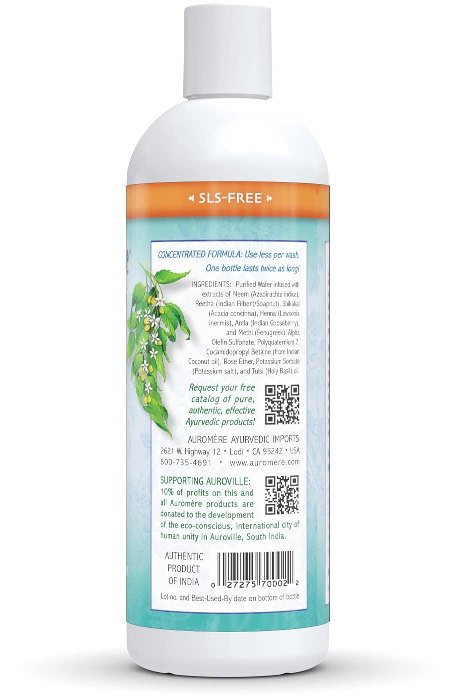 Auromere Ayurvedic Shampoo, Neem + 5 - Vegan, Cruelty Free, Non-GMO, Natural, Gluten Free, Sulfate Free, Paraben Free for Normal to Oily Hair (16 fl