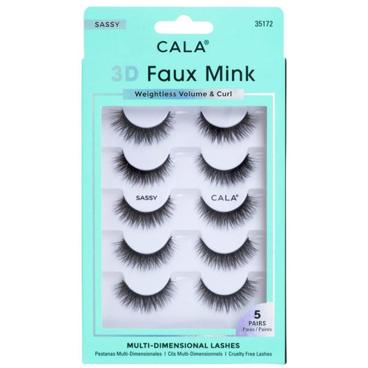 CALA SASSY 3D Faux Mink False Eyelashes, 5 Pairs of Lashes
