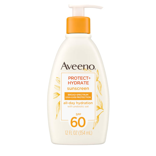 Aveeno Protect + Hydrate Sunscreen Moisturizing Lotion with Prebiotic Oat, Broad Spectrum SPF60, Paraben, & Oil Free, Weightless, Water & Sweat Beauty & Personal Care Aveeno