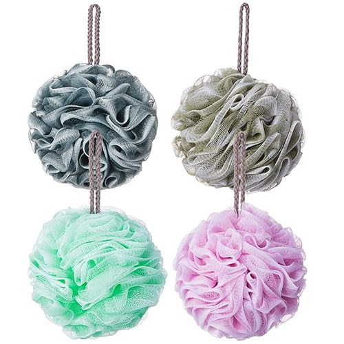 Novosun Loofah Bath Sponge Luffa Loofa Body Scrubber Soft Mesh Pouf Wash Puff Shower Puff Shower Ball Exfoliating Shower Sponge Pack of 4 (60g/pcs) Beauty & Personal Care novosun