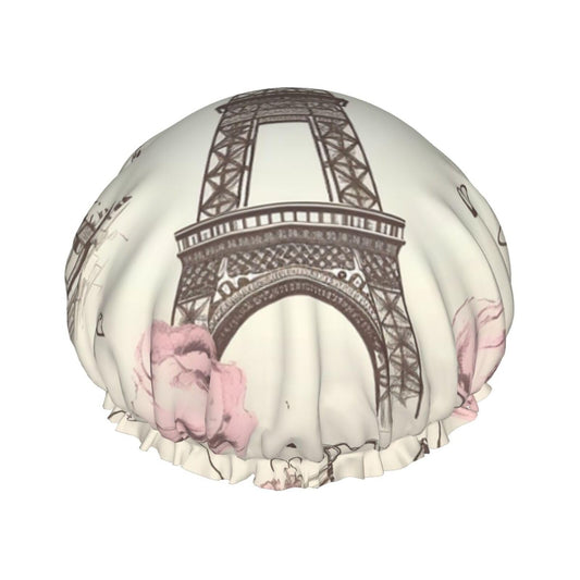 The Eiffel Tower and a Bicycle Shower Cap for Women Men Large Reusable Shower Bonnet Double-Layer Waterproof Bath Caps Elastic Band Hair Hat for All Beauty and Personal Care BWLHJKE