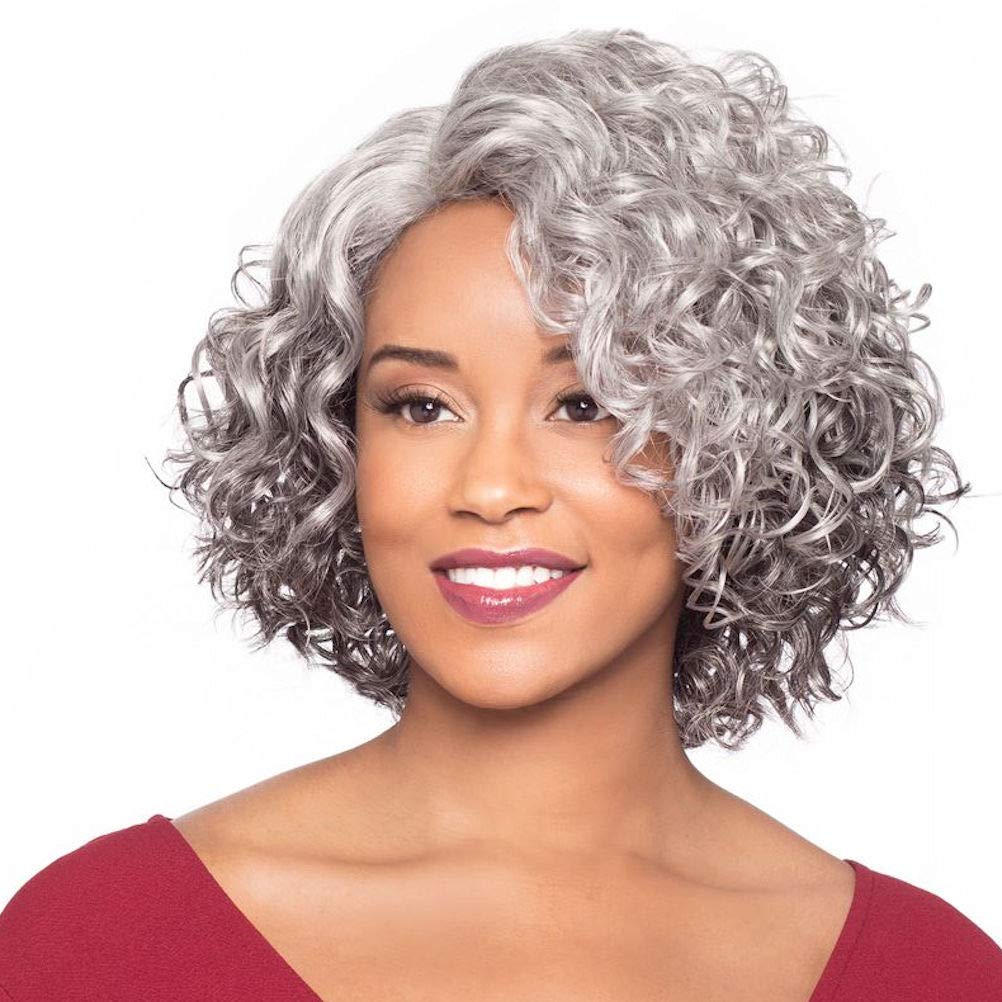 Foxy Silver Martina Wig Color RT1B60-11" Long Curly Side Part Fusion Heat Resistant Synthetic J Part African American Average Cap Bundle Maxwigs