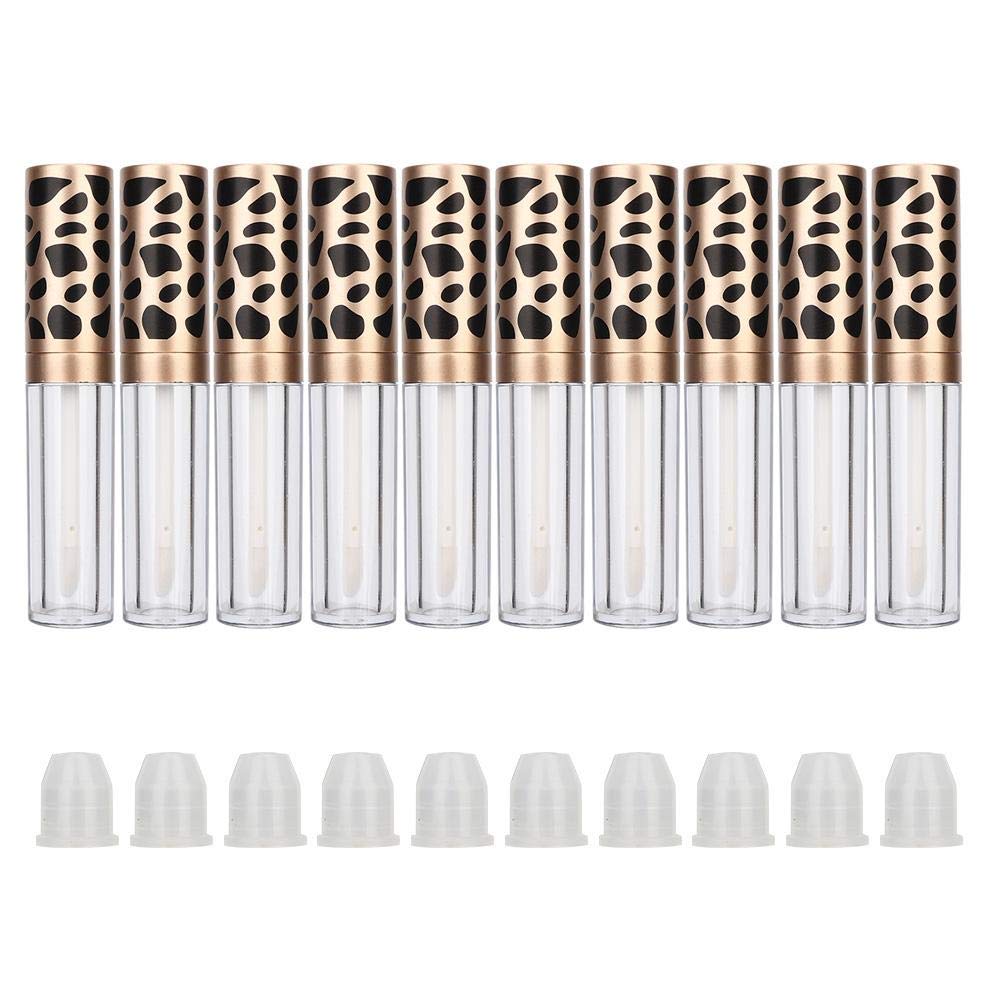 Qiterr 10PCS Empty Lip Gloss Tubes with Wand, Refillable Lip Gloss Containers, DIY Empty Lip Balm Tubes, Makeup Tool (5ML/PC Leopard Print Gold Ring) Beauty & Personal Care Qiterr