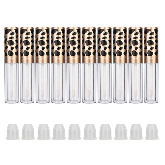 Qiterr 10PCS Empty Lip Gloss Tubes with Wand, Refillable Lip Gloss Containers, DIY Empty Lip Balm Tubes, Makeup Tool (5ML/PC Leopard Print Gold Ring) Beauty & Personal Care Qiterr