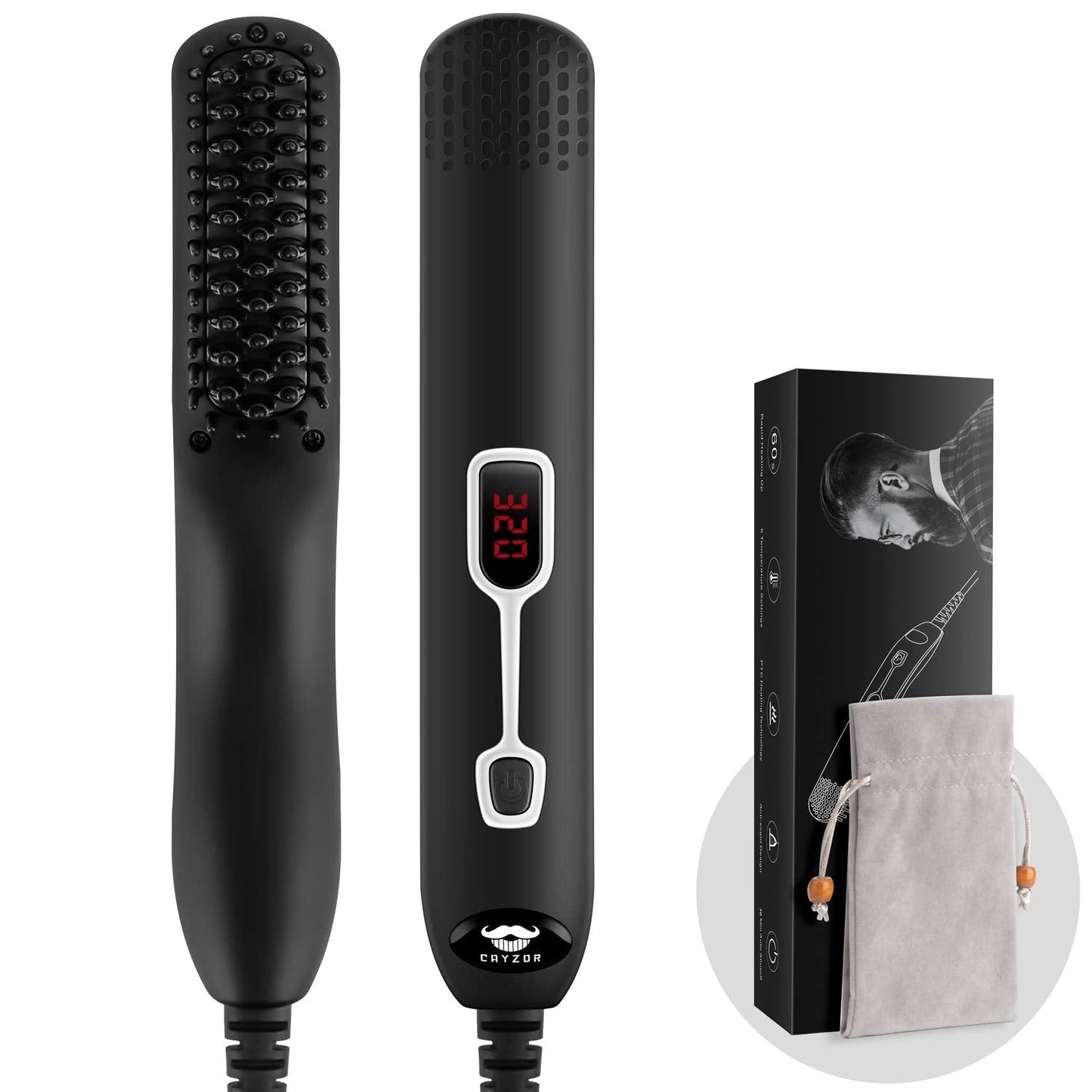Cayzor Beard Straightener Comb for Men - Upgraded Professional Electric Mens Beard Straightening Heated Brush Portable Anti-Scald 5 Adjustable Beauty and Personal Care Cayzor