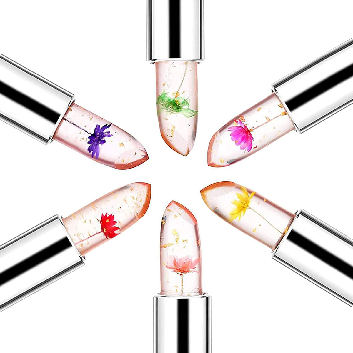 firstfly Pack of 6 Crystal Flower Jelly Lipstick, Long Lasting Nutritious Lip Balm Lips Moisturizer Magic Temperature Color Change Lip Gloss (Black) Beauty & Personal Care firstfly