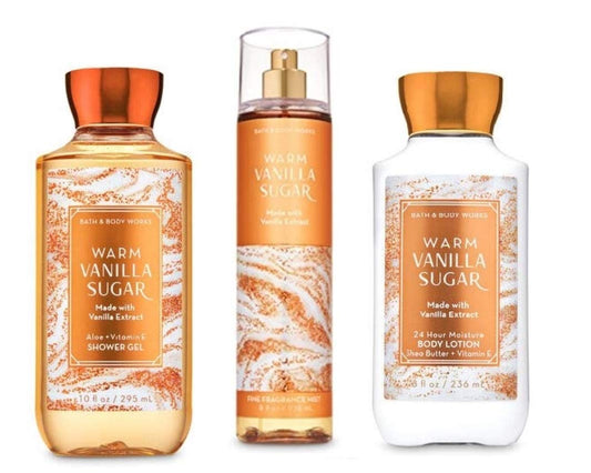B & Body Works Warm Vanilla Sugar - Full Size Set - Shower Gel, Body Lotion, Fine Fragrance Mist Beauty & Personal Care Bath & Body Works