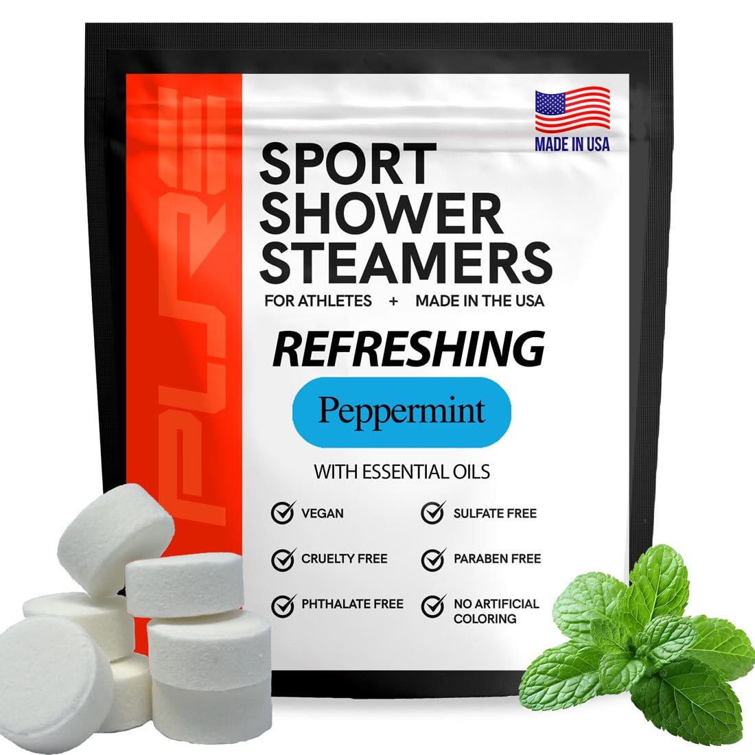 Pure Refreshing Sport Shower Steamers - Peppermint, Made in USA with Natural Minty and Eucalyptus Essential Oil, Gifts for Runners, Muscle Recovery Beauty and Personal Care Pure Athlete