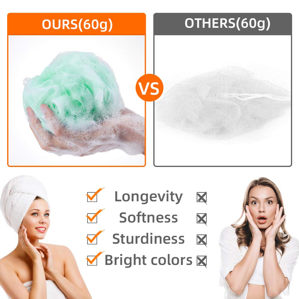 Novosun Loofah Bath Sponge Luffa Loofa Body Scrubber Soft Mesh Pouf Wash Puff Shower Puff Shower Ball Exfoliating Shower Sponge Pack of 4 (60g/pcs) Beauty & Personal Care novosun