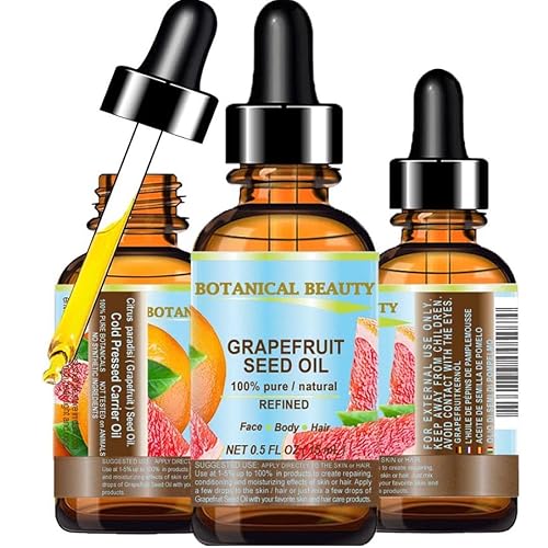 GRAPEFRUIT SEED OIL. 100% Pure / Natural / Undiluted /Refined COLD PRESSED CARRIER OIL (Not Essential Oil). 0.5 Fl.oz.- 15 ml. For Skin, Hair and Lip Beauty & Personal Care Botanical Beauty