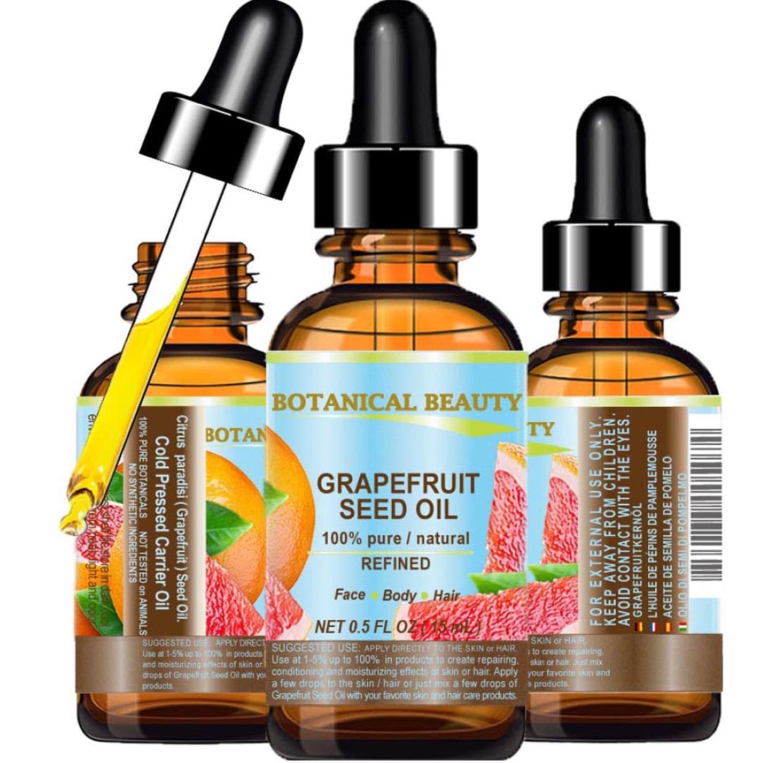 GRAPEFRUIT SEED OIL. 100% Pure / Natural / Undiluted /Refined COLD PRESSED CARRIER OIL (Not Essential Oil). 0.5 Fl.oz.- 15 ml. For Skin, Hair and Lip Beauty & Personal Care Botanical Beauty