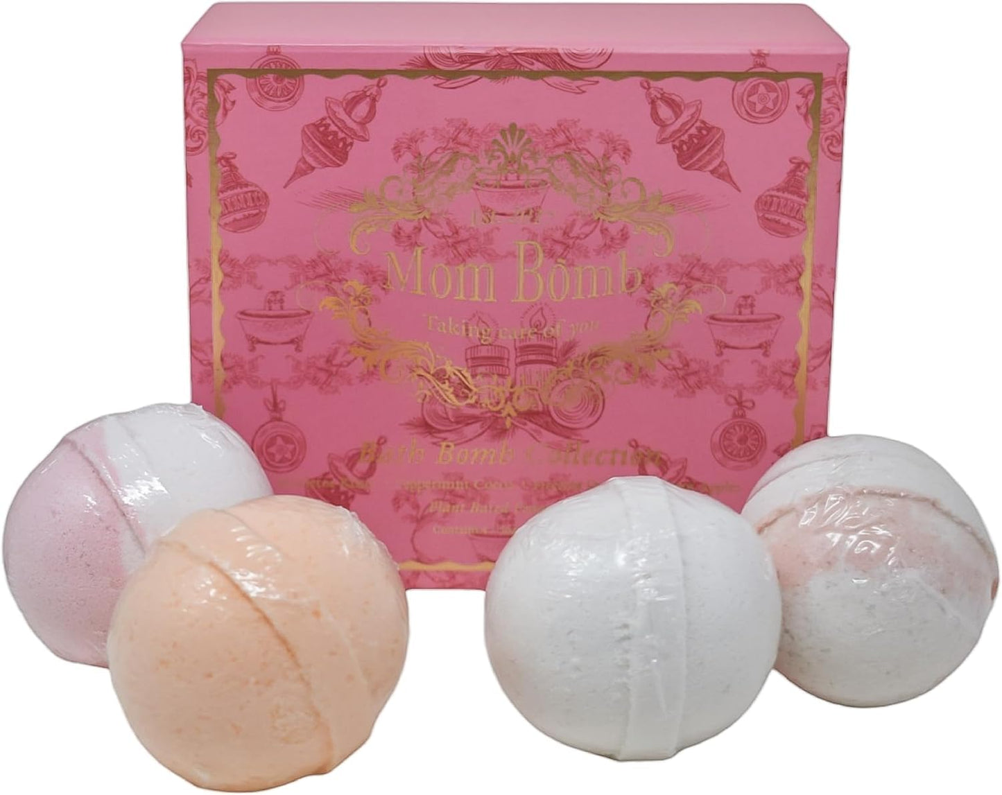 Mom Bomb Bath Bomb Gift Set (4) - Mistletoe Kisses, Peppermint Cocoa, Fireside Dreams & Warm Apples - Essential Oils, Plant-Based Scents - Made in USA Beauty and Personal Care Mom Bomb