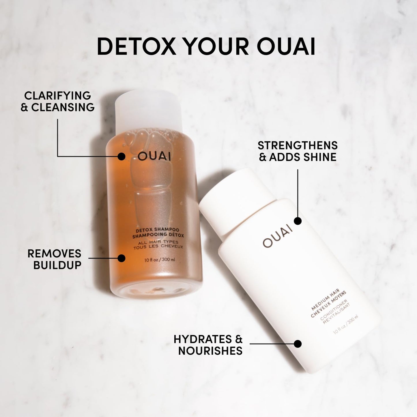 OUAI Detox Shampoo & Medium Hair Conditioner Bundle - Clarifying Shampoo for Build Up, Dirt, Oil, Product and Hard Water & Hydrating Conditioner Beauty & Personal Care OUAI